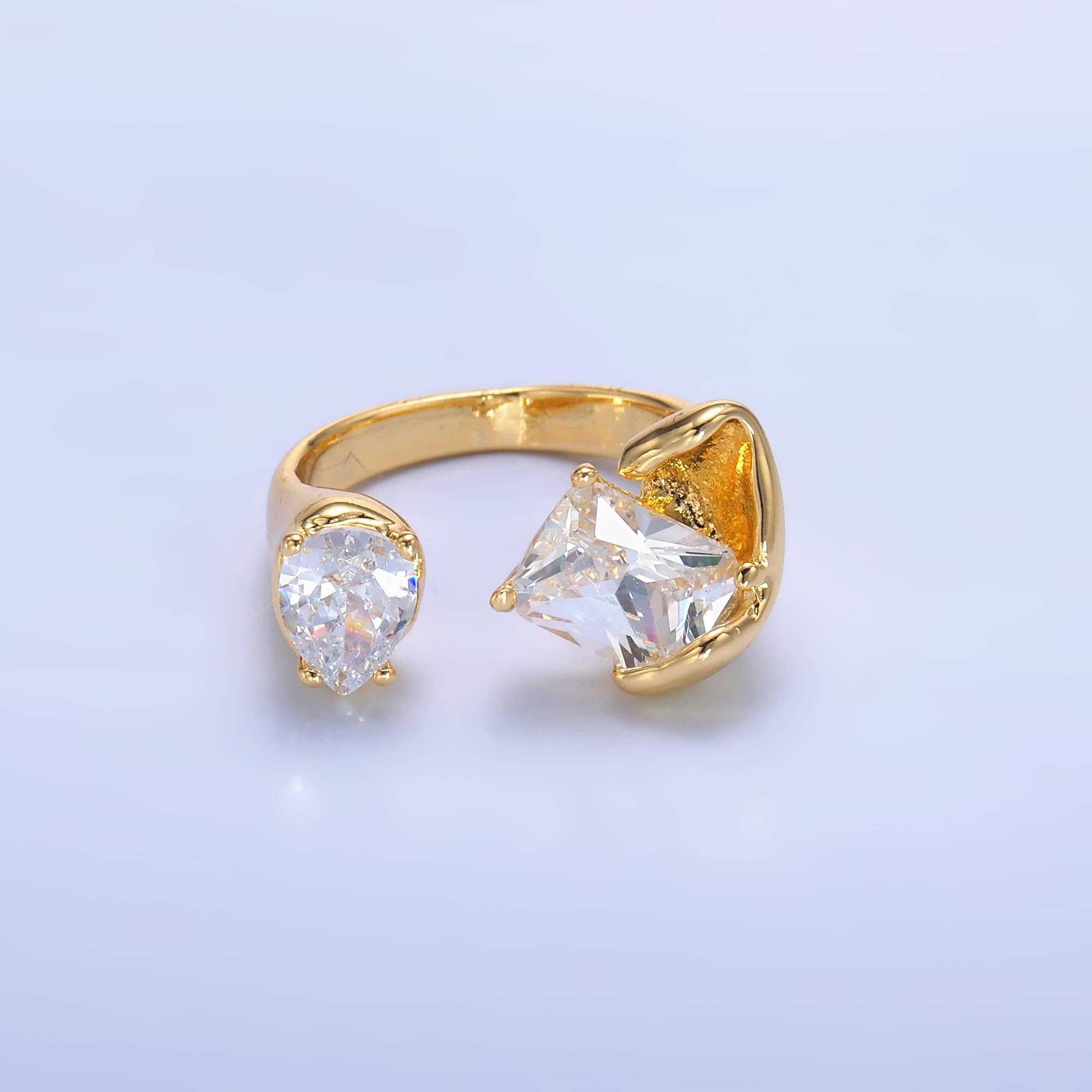 Goud Open gouden ring met meerdere vormen CZ-steen verstelbaar voor groothandel op Faire