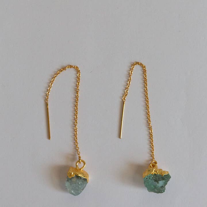 Bohemian and Bouj - Wholesale Dangle Earrings - The Sun Threaders | 14k Gold-Filled + Raw Crystals4