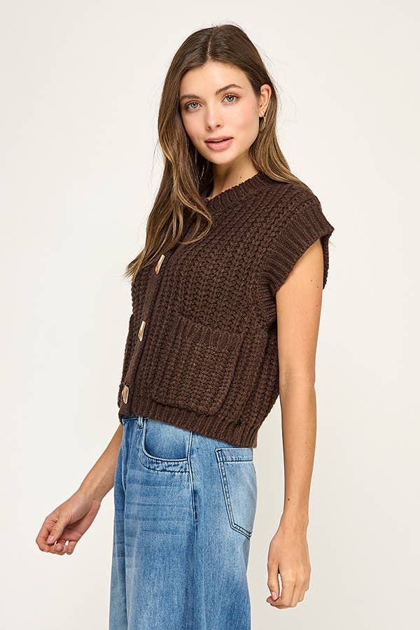 Miss Love - Wholesale Sweater Vest - Women's - CHUNKY KNIT BUTTON-FRONT VEST TOP5