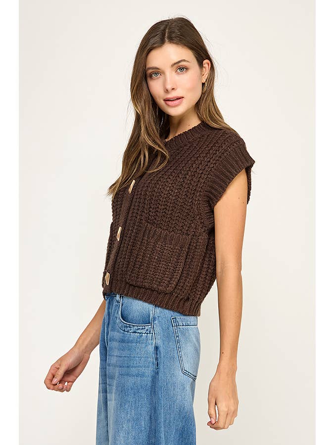 Miss Love - Wholesale Sweater Vest - Women's - CHUNKY KNIT BUTTON-FRONT VEST TOP5