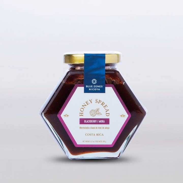 Blue Zones à tartiner au miel et aux mûres 190g/6,7 oz pour la vente par Blue Zones Nicoya