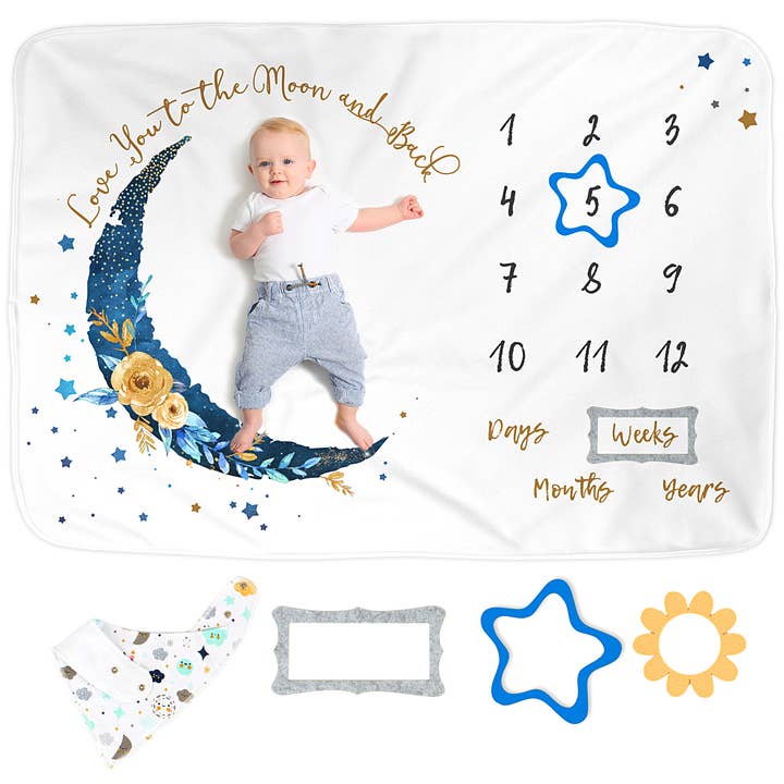 Luka&Lily Maandelijkse Mijlpaaldeken voor Babyjongens, 60x40 inch (Gouden Maan) voor wholesale door Luka & Lily