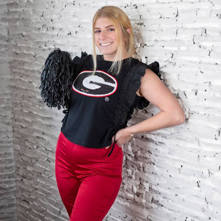 Sequin Ruffle Sleeve - NCAA Licensed for wholesale by Capri Designs