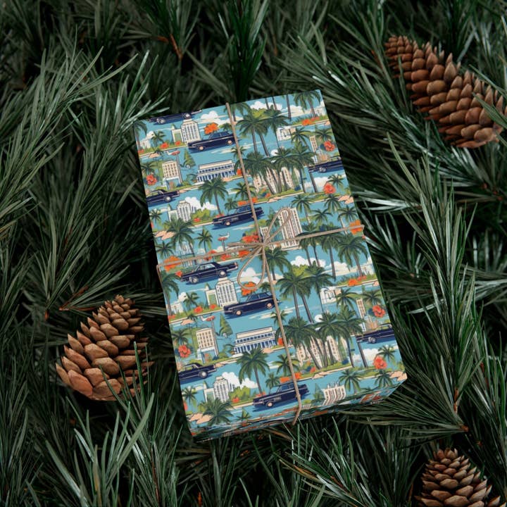 Olivias Paper - Wholesale Flat wrap - Vintage Miami Travel Poster Wrapping Paper Gift Wrap2