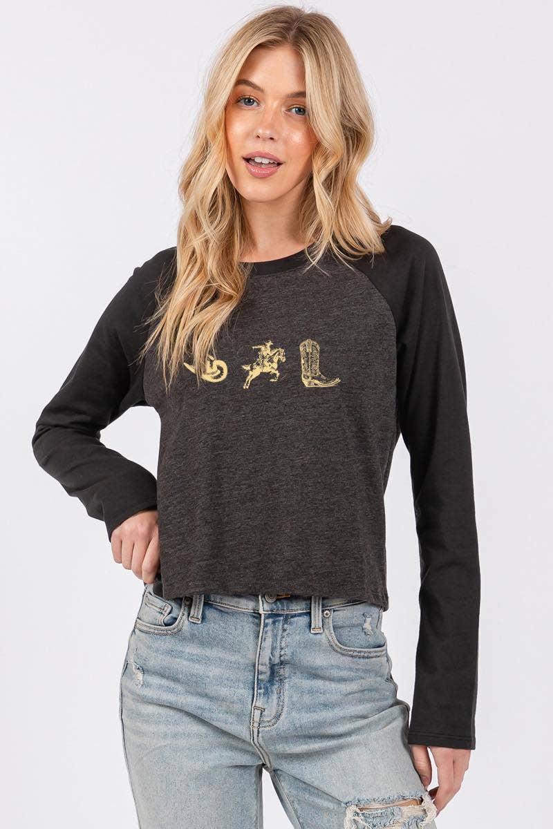 Zutter – wholesale Screen printed t-shirt – Women′s – Cowboy Essentials Vinatage L/S Raglan Graphic Tee2