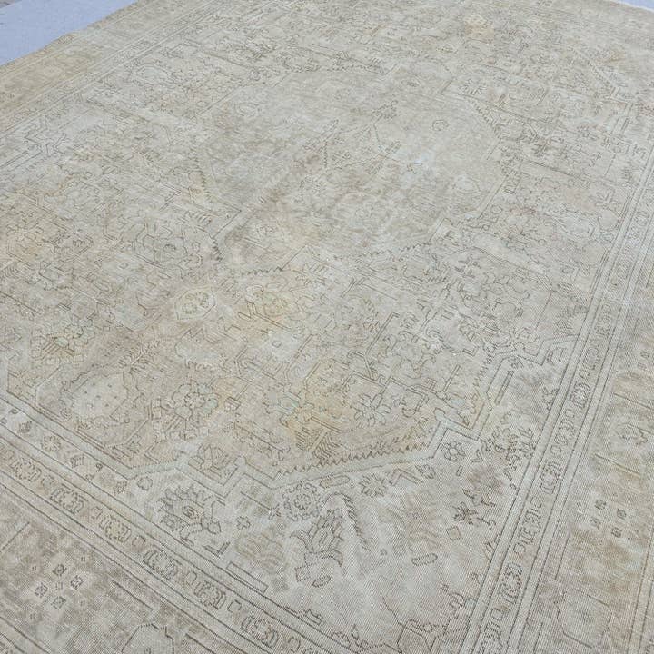 Classic Muted Vintage Area Rug/ Handmade Wool Oushak rug Beige Brown, Tan for wholesale by MesopotamiaRugs