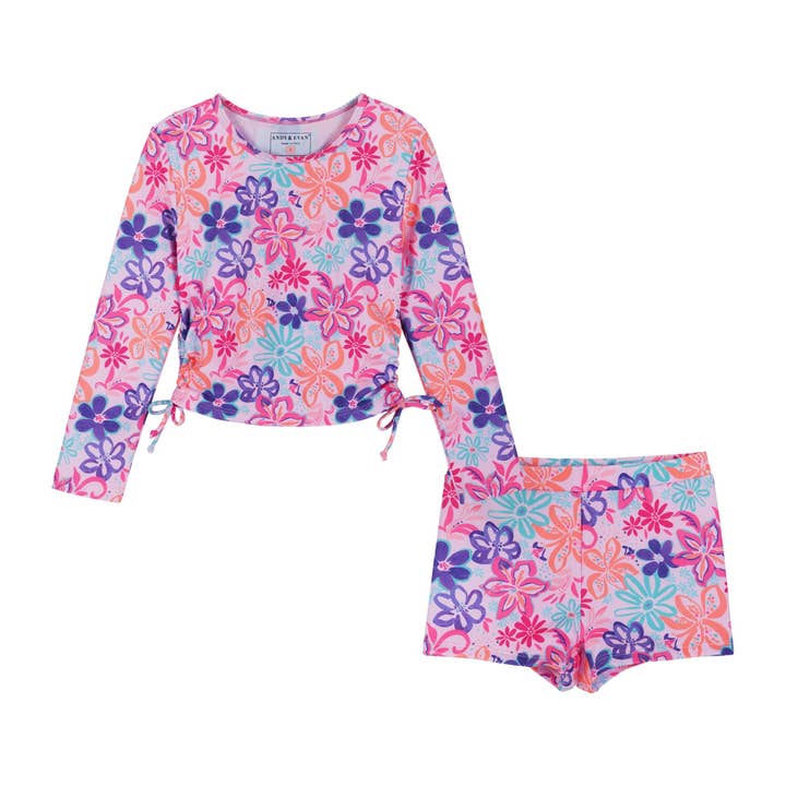 Girls (2-6) Long Sleeve Rashguard Set | Tropical Floral for wholesale by Andy & Evan