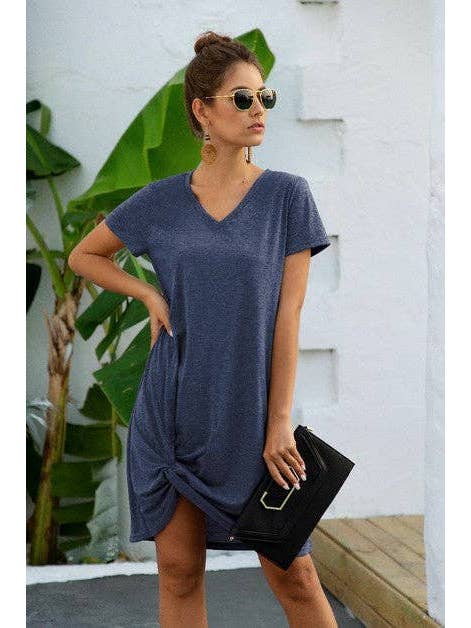 Supreme Fashion - Wholesale Dress - Women's - V Neck Short Sleeve T-Shirt Dresses - Clearance
