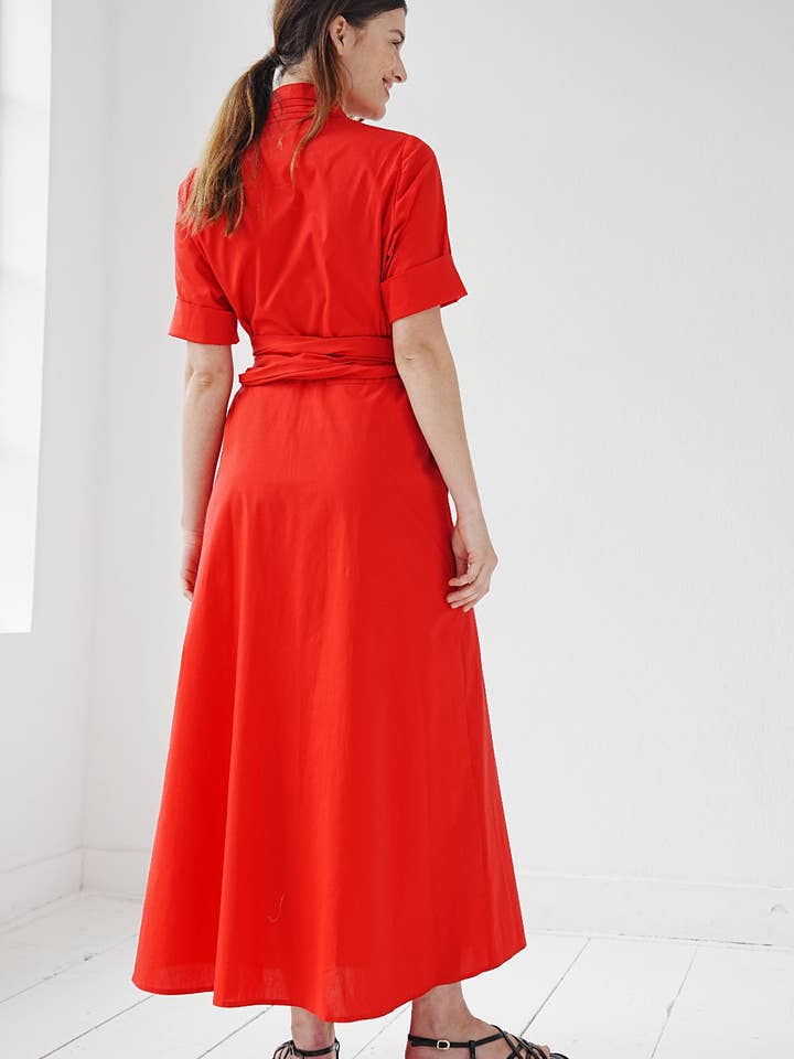 Marianna Déri GmbH - Wholesale Dress - Women's - Maxi blouse dress with removable wide belt red3