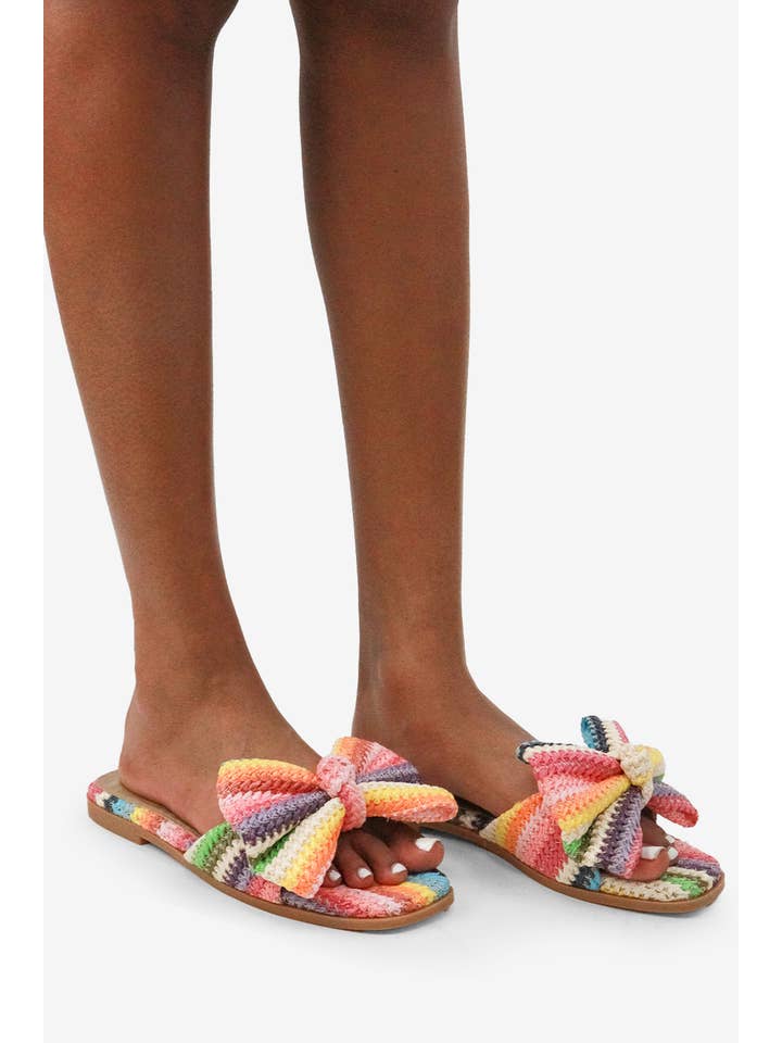 Lemonade Shoes - Wholesale Sandals - Women's - RESORT STAY - Raffia Bow Sandals, Beach Slide, Summer Flat3