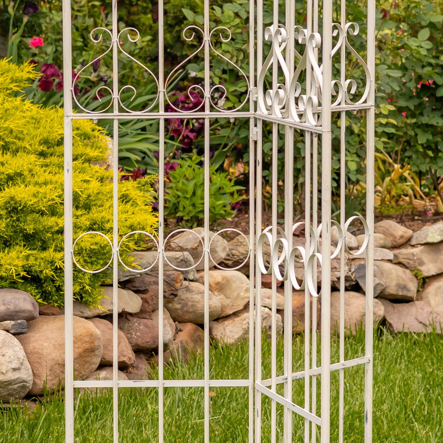 Zaer Ltd. International - Wholesale Trellis - Three Wall Iron Trellis with Fleur-de-lis "Paris 1968" -7.7'11