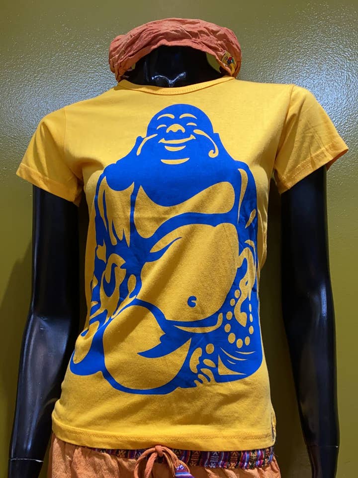 Skrattande Buddha Babydoll T-shirt - Förförpackning av 5 för wholesale av Katmandu Trading Co.