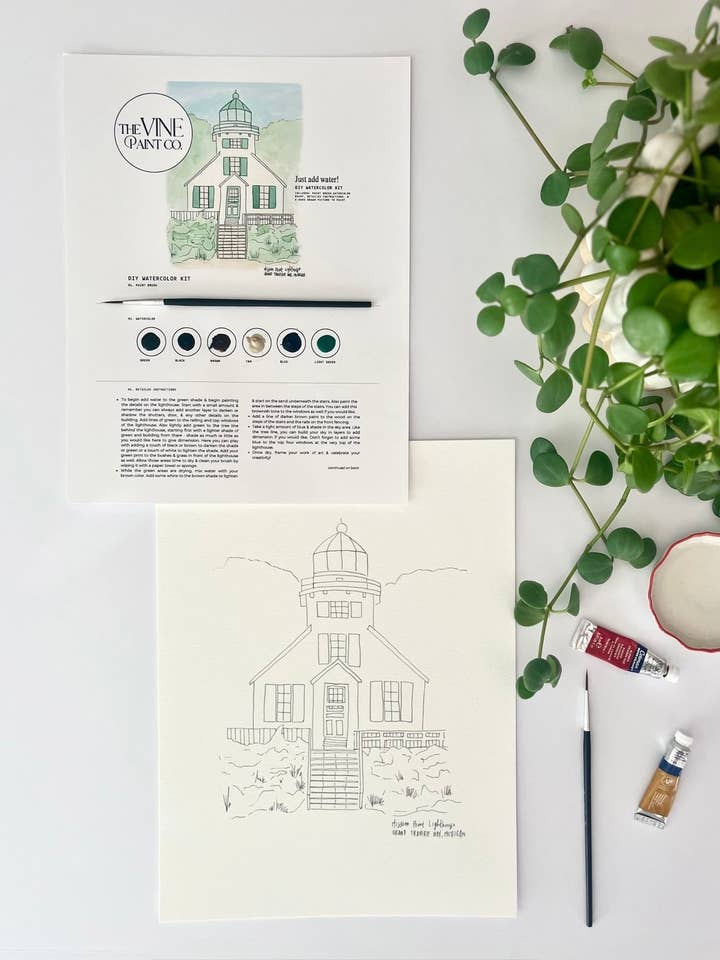Traverse City, MI - Mission Point Lighthouse Watercolor Kit for wholesale by The Vine Paint Co
