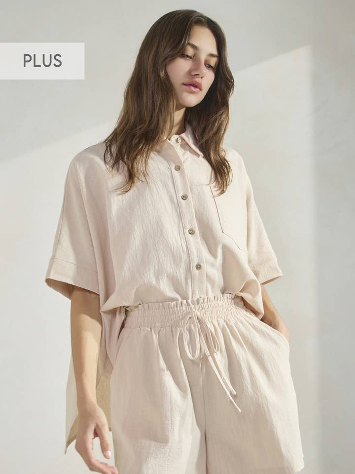 Plus Solid Cotton Oversized Shirt And Shorts Set for wholesale by Oddi