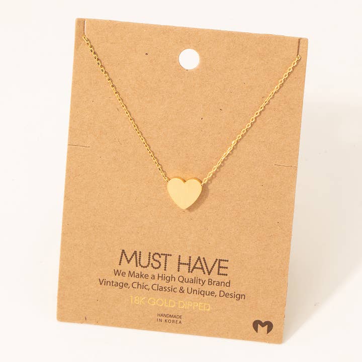 Fame Accessories - Wholesale Pendant/Charm Necklace - Brushed Heart Pendant Necklace
