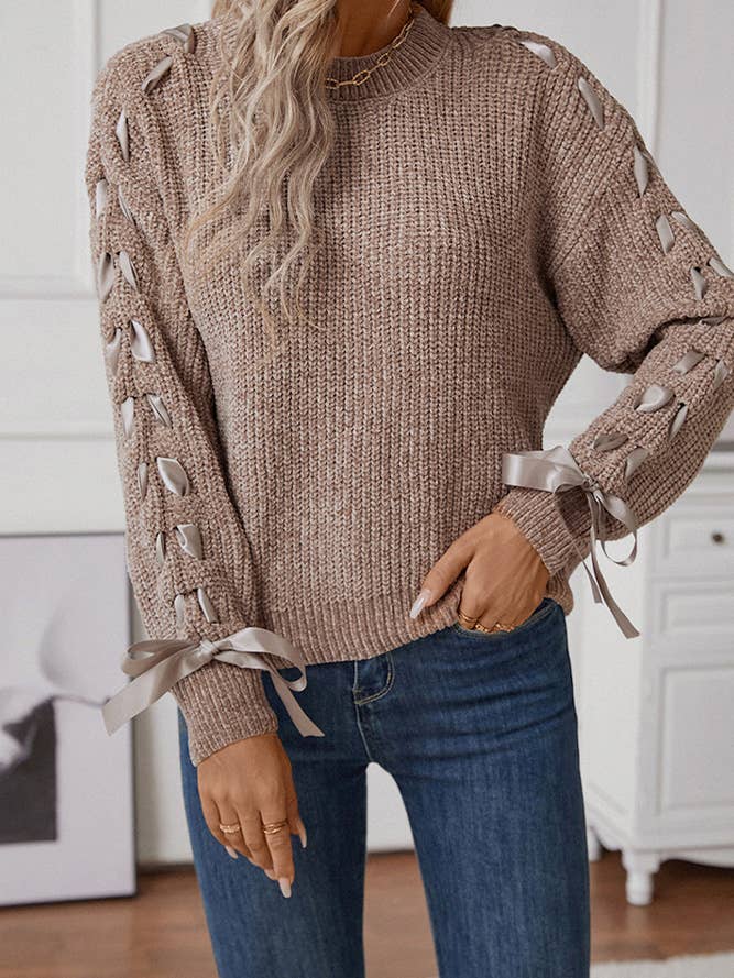 Striktrøje med rund hals med snøring med bowknot ZK2469 for engroshandel hos UNISHE