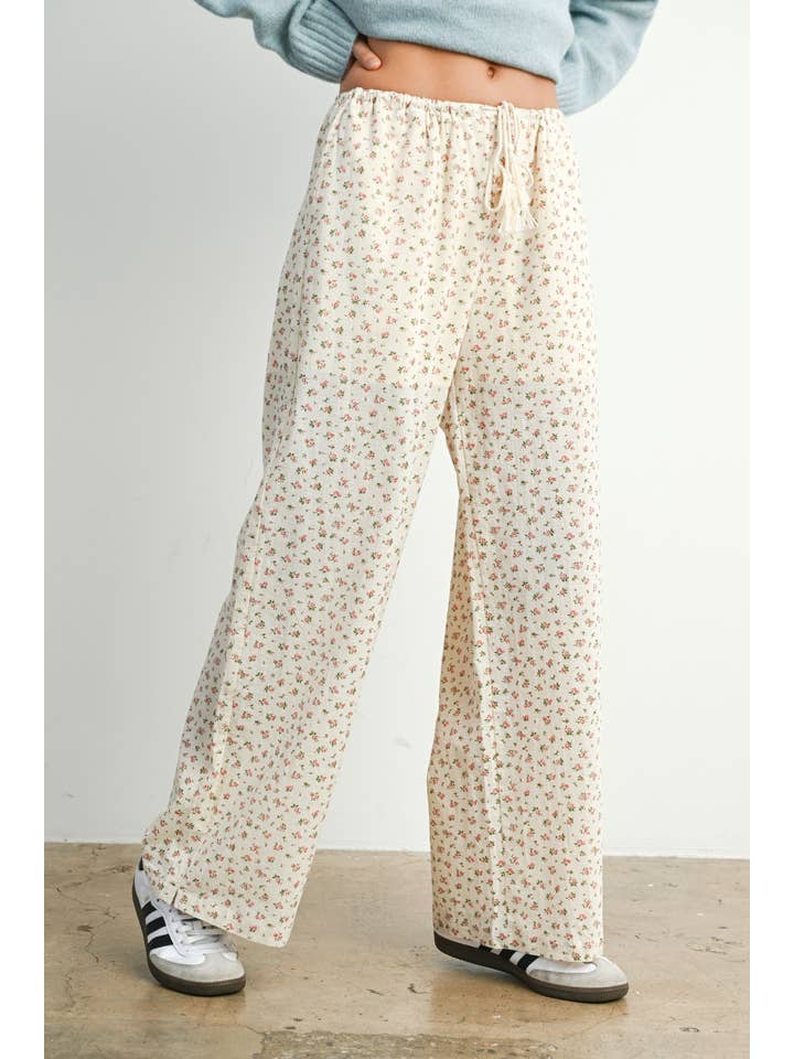 BUTTERMELON - Wholesale Pants - Women's - Floral Print Drawstring Pants - BMP781412