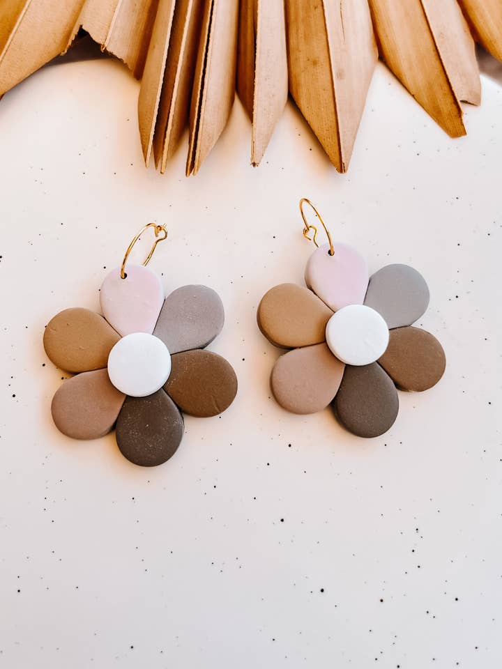 Neutral Boho Multi Flowers | Polymer Clay Earrings for wholesale by Noelle Earrings
