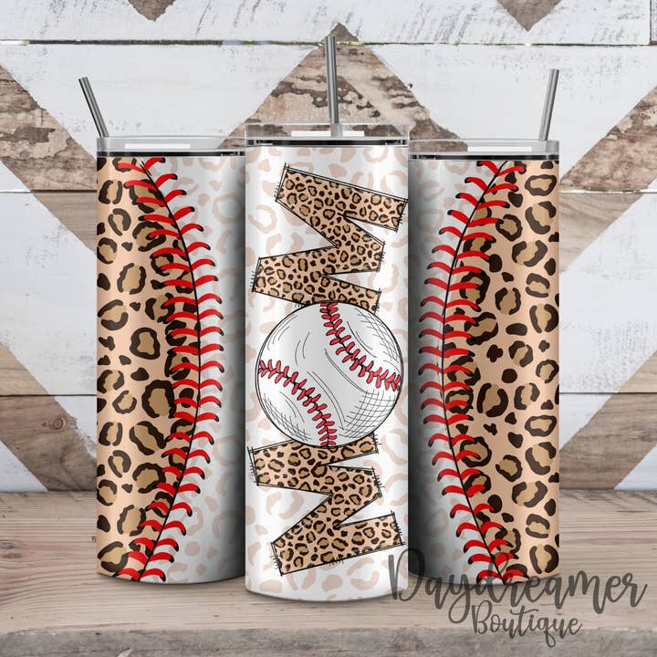 Daydreamer Designs - Vente Gourde/bouteille isotherme - Gobelet maman baseball léopard