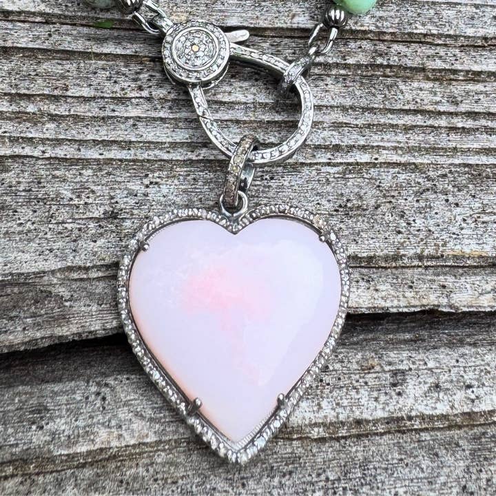 Pink Opal with Pave Diamond Border Heart Pendant for wholesale by ILISSA MICHELE JEWELRY
