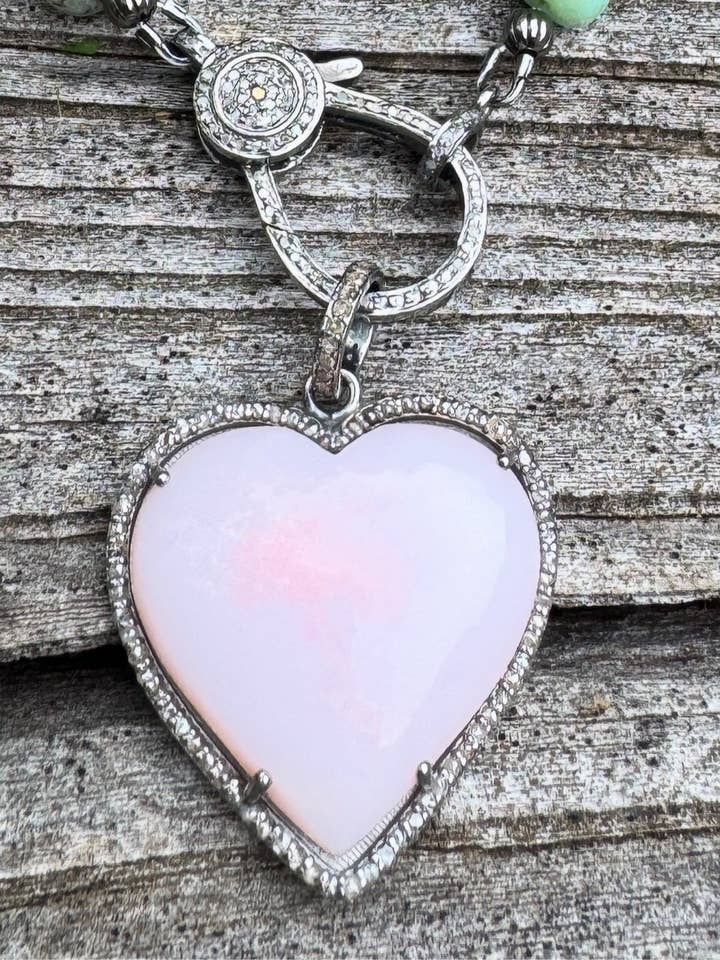 Pink Opal with Pave Diamond Border Heart Pendant for wholesale by ILISSA MICHELE JEWELRY