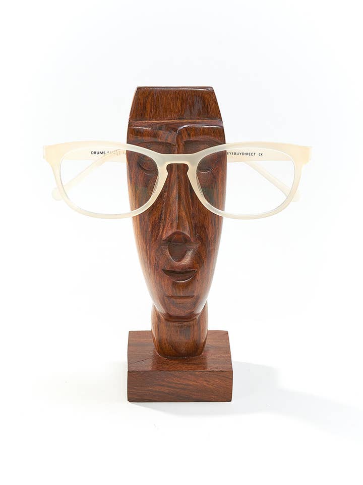 Face Eyeglass Holder Stand - Hand Carved Indian Rosewood for wholesale by Matr Boomie Fair Trade