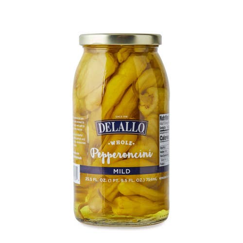 Whole Mild Pepperoncini Peppers (25.5 oz.) for wholesale by Delallo