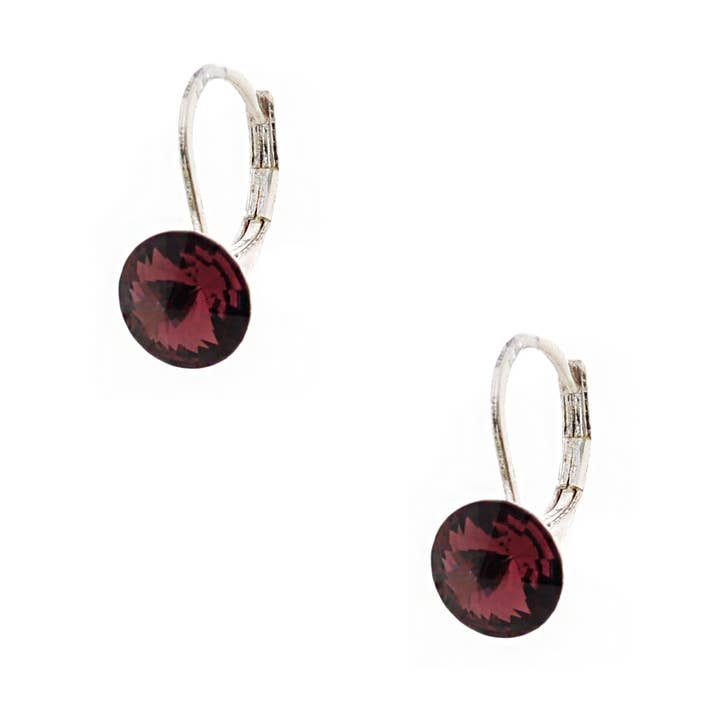 Cool Crystals - Wholesale Dangle Earrings - Wedding Silver Amethyst Round Lever-back Earrings0