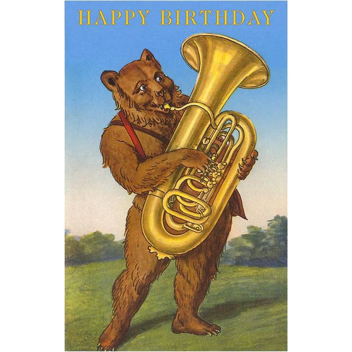 Found Image Press – Conjunto de notas por atacado – Cartão de Felicitações HB-118 Feliz Aniversário, Urso com Tuba