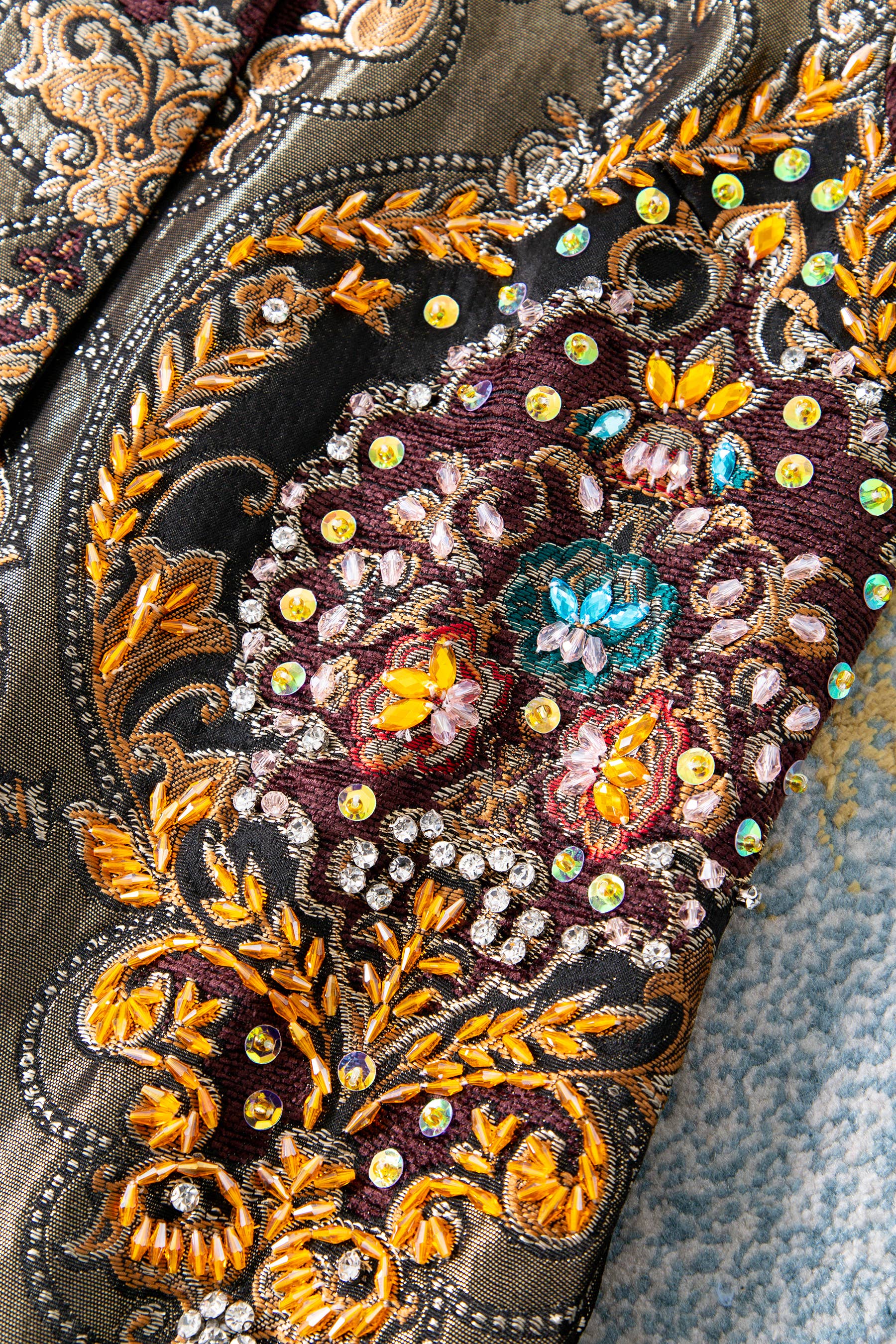 Color as pictures CT177Y Luxury Embroidered Beaded Jacquard Vintage Long Coat for wholesale on Faire5