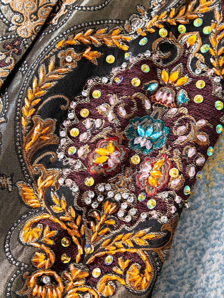 Color as pictures CT177Y Luxury Embroidered Beaded Jacquard Vintage Long Coat for wholesale on Faire5