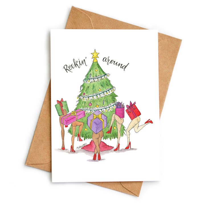 Rocking Around the Tree Funny Christmas Card for wholesale by Stem and Soul