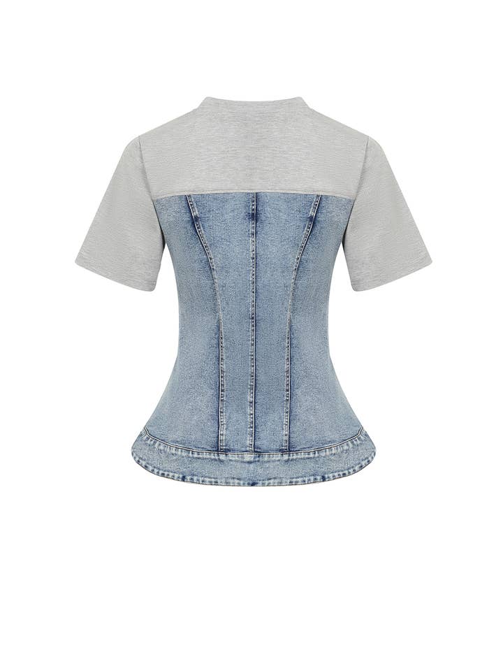 RIVIR - Wholesale Shirt - Women's - Mixed Media Denim T-shirt1