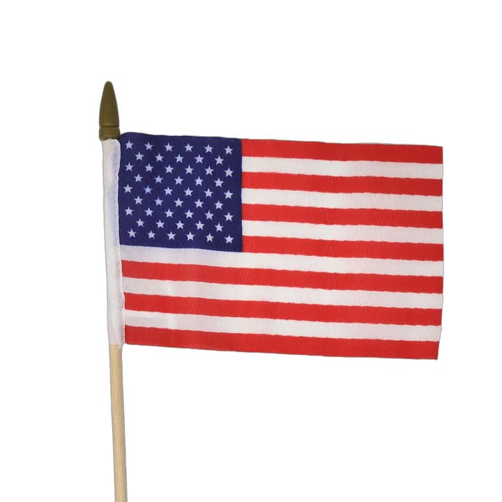 Bandera de Estados Unidos de 4 x 6 pulgadas con taco de madera, 12 unidades para venta al por mayor de Fantasia Inc.