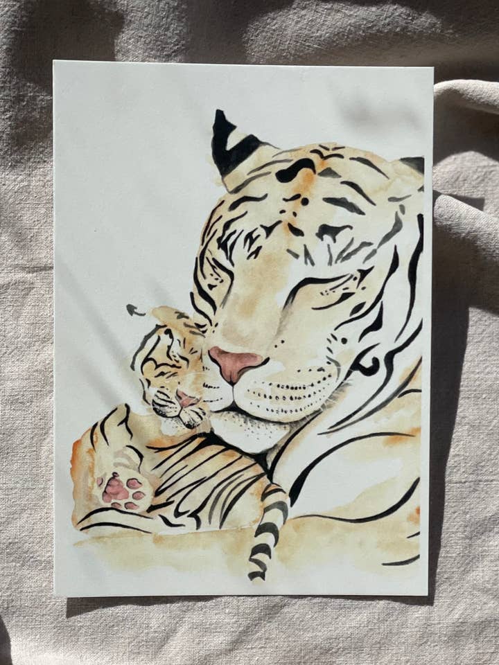 Carte postale de tigre avec bébé pour la vente par MiniDei