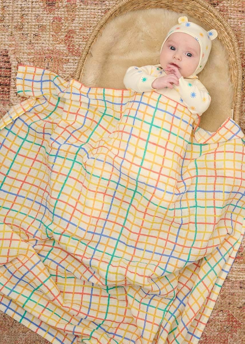 Rainbow Check Large Muslin Swaddle Blanket -Ditto for wholesale on Faire2