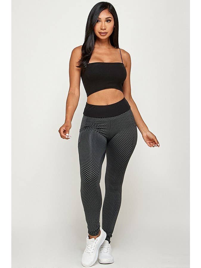 USA Fashion - Wholesale Athletic/Lounge Leggings - Women's - Contrast Textured Scrunch Butt Leggings - NO POCKETS