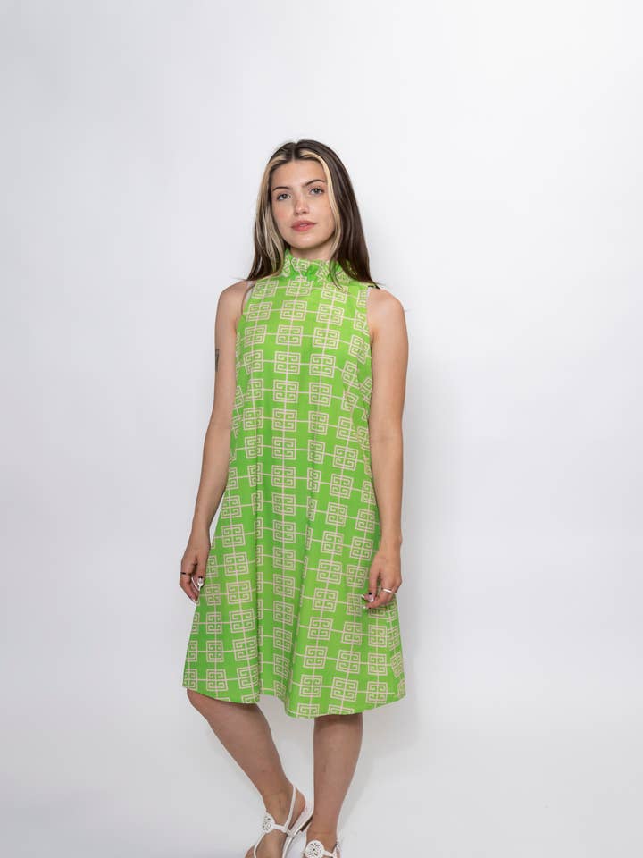 Robe à bretelles Chic N Greek Yuliia, verte et rose, pour femmes pour la vente par Carvalho Couture