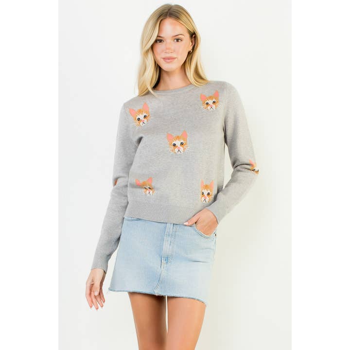 Jersey de punto con patrón de gatos Jacquard para venta al por mayor de THML