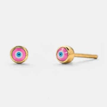 Tiny Pink Evil Eye Nazar Stud Earring in 925 Sterling Silver for wholesale by Perimade & Co. LLC