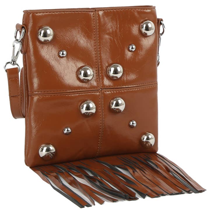 Oblige by G - Wholesale Crossbody bag – Women's - Studded Faux Leather Fringe Crossbody Bag GMG-01093