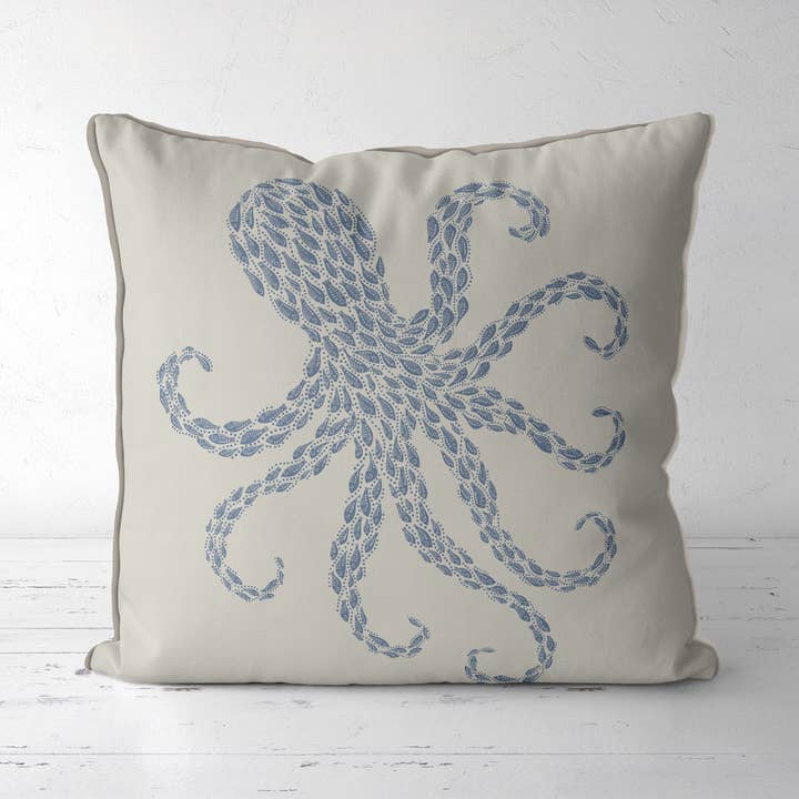 Fishy Octopus Coastal Pillow or Outdoor Choice of colours for wholesale by FabFunky Ltd