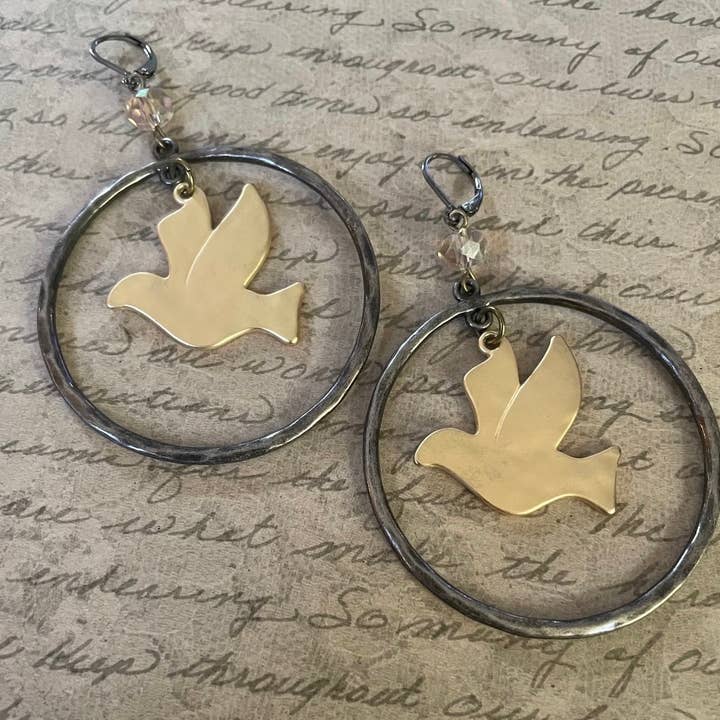 Peace dove earrings for wholesale by Savannah Hoffman Designs Artisian Jewelry