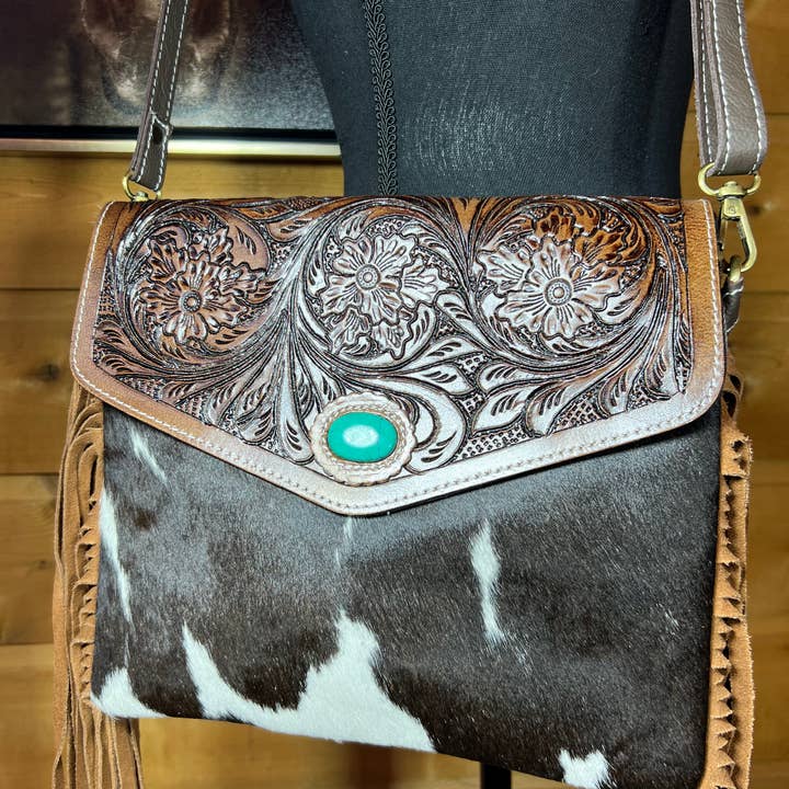 Turquoise Inlay Tooled Leather Western Envelope Purse for wholesale by Westrian International