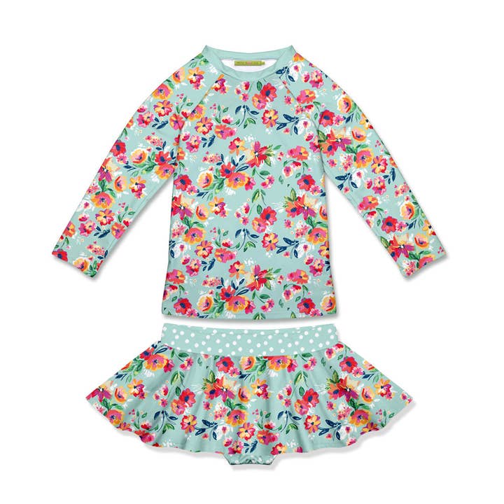 Kinder Minze Julial Foral Langarm-Rashguard-Set für den Großhandel von Millie Loves Lily