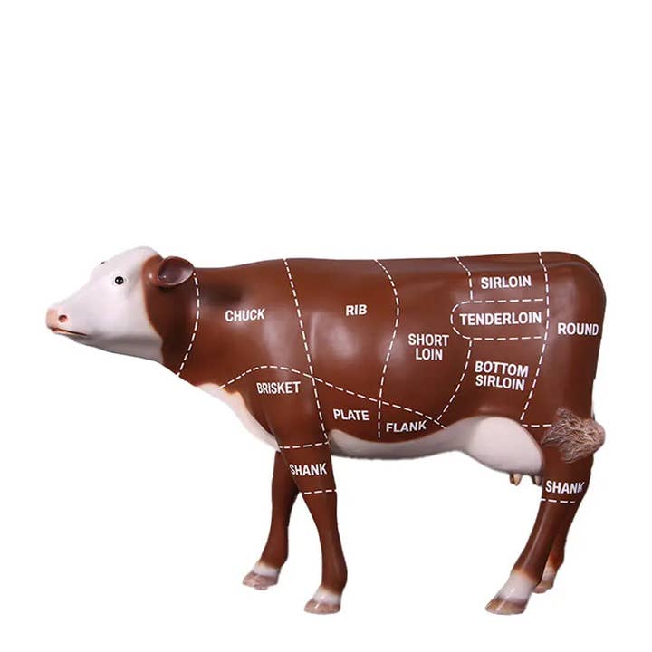 Cow with Beef Cuts Diagram Life Size Statue for wholesale by LM Treasures