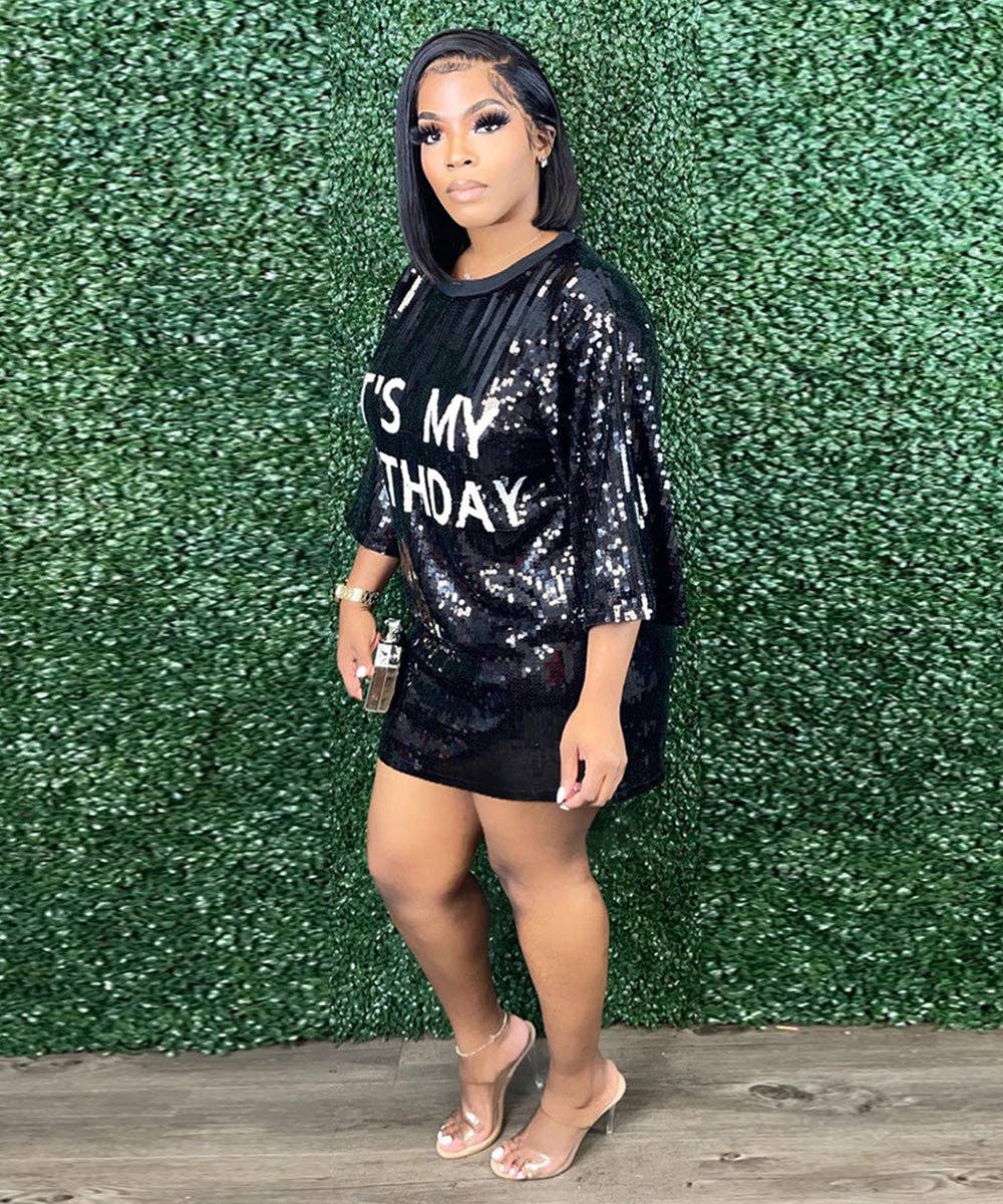 Aria Romance – wholesale Dress – Women's – Printed Round Neck Sequin Dress2