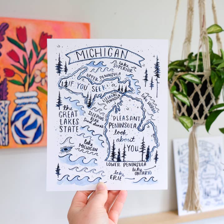 Echo Foxx - Wholesale Art Print - Michigan Map Watercolor Print