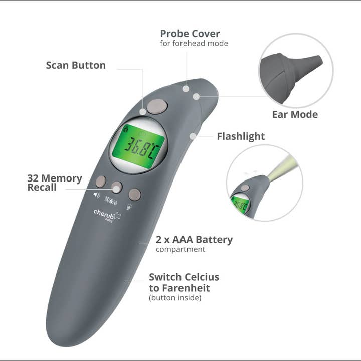 Cherub Baby - Wholesale Thermometer - Cherub Baby 4 in 1 Infrared Digital Ear And Forehead Thermometer V2 Australia - Slate2