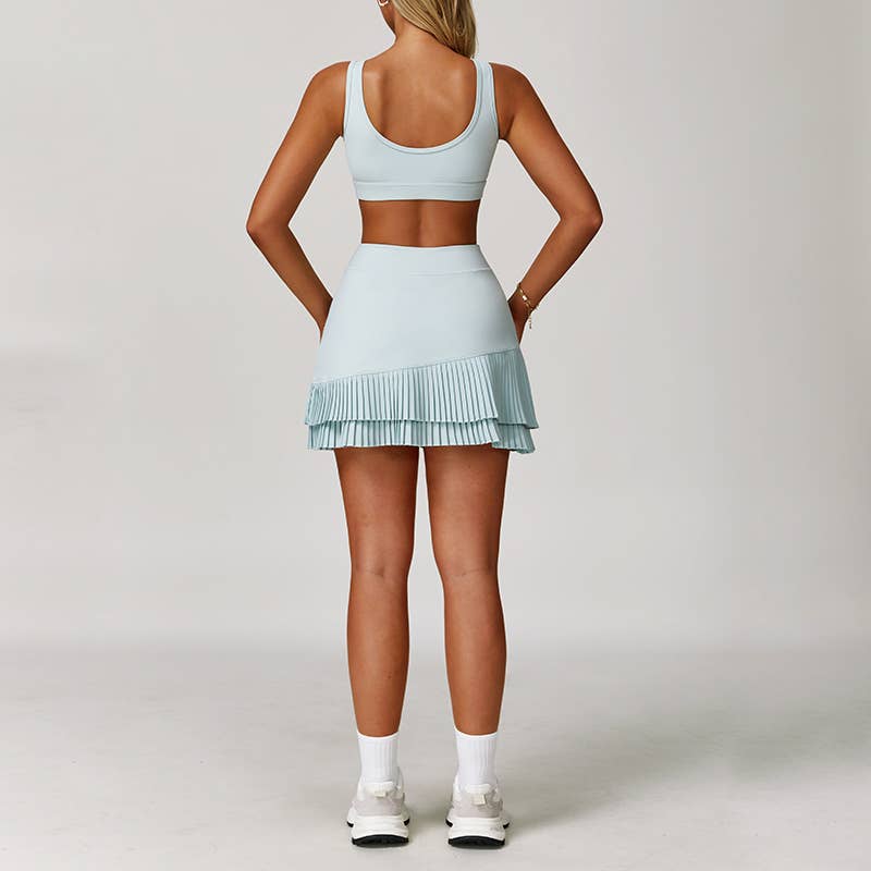 WONDERXFANS - Wholesale Activewear Set - Women's - Wide straps Sports Bra + Golf And Tennis skirts 2-Piece Set7